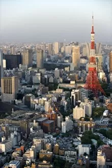 Images Dated 14th May 2009: Aerial view of metropolitan Tokyo and Tokyo Tower from atop the Mori Tower at Roppongi Hills