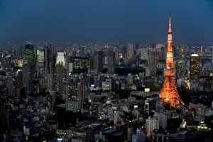 City View Prints: Aerial view of metropolitan Tokyo and Tokyo Tower from atop the Mori Tower at Roppongi Hills
