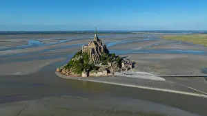 Vista Prints: Aerial view of Mont St. Michel showing its distinct architecture and surrounding bay in France