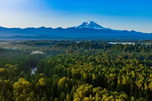 Aerial view of Mount Rainier at sunrise, Washington State, United States of America