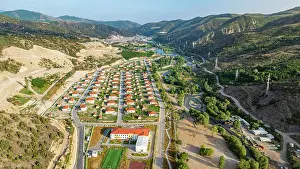 Homes Prints: Aerial view of mountain resort Lachin in Qarabaqh, showing homes and nature in Azerbaijan