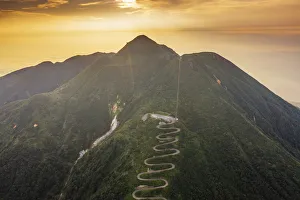 Aerial view of mountain road on Mount Iwaki, Aomori prefecture, Tohoku, Honshu, Japan