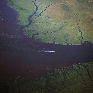 River Mouth Prints: Aerial view of the mouth of Great Ouse River entering The Wash, Kings Lynn