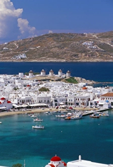 Hora Prints: Aerial view of Mykonos (Hora) and harbour