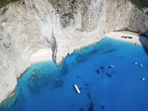 Shipwreck Prints: Aerial view of Navagio Beach and shipwreck at Smugglers Cove on the coast of Zakynthos