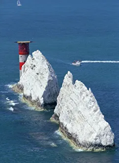 Light House Prints: Aerial view of the Needles rocks and lighthouse, Isle of Wight, England
