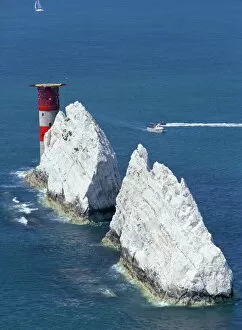 Isle Of Wight Collection: Aerial view of the Needles rocks and lighthouse, Isle of Wight, England