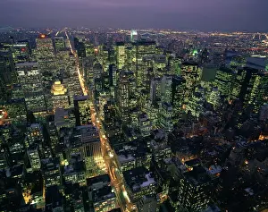 Aerials Prints: Aerial view at night of the city lights taken from the Empire State building
