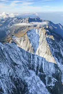 Jagged Prints: Aerial view of the north face of Piz Badile located between Masino and Bregaglia Valley