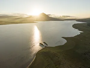 Eastern Cape Prints: Aerial view of Nqweba Dam at dawn, Graaff-Reinet, Eastern Cape, South Africa, Africa