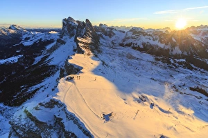 Odle Prints: Aerial view of the Odle at sunset, Gardena Valley, Dolomites, Trentino-Alto Adige