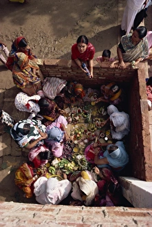 Benares Prints: Aerial view over offerings at the Womens Festival