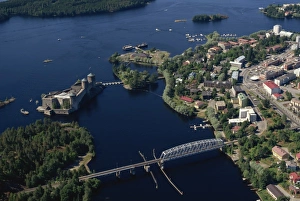 Savonlinna Prints: Aerial view of Olavinlinna Castle, Savonlinna, Finland, Scandinavia, Europe
