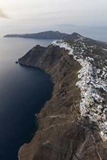 Firostefani Prints: Aerial view of the old village of Firostefani, Santorini, Cyclades, Greek Islands