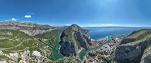 Land Prints: Aerial view of Omis with Cetina gorge and coastline in Croatia showcasing landscapes and natural features