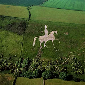 View From Above Prints: Aerial view of Osmington White Horse, Cherhill Downs, Osmington, Dorset