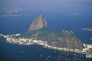 Sugar Loaf Prints: Aerial view of Pao de Acucar (Sugar Loaf mountain), Rio de Janeiro, Brazil, South America