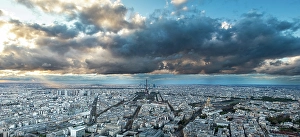 Touristic Prints: Aerial view of Paris with Eiffel Tower, Paris, France