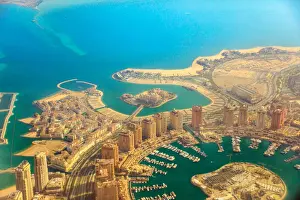 Persian Gulf Prints: Aerial view of the Pearl-Qatar, the luxurious modern artificial island in the Persian