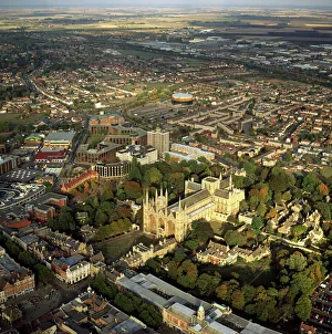 View From Above Prints: Aerial view of Peterborough Cathedral and city, Peterborough, Cambridgeshire