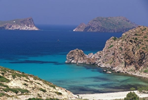 Aerial view of Plathiena beach and rocks