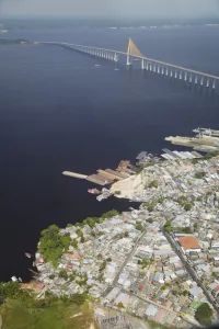 Manaus Prints: Aerial view of Ponte Rio Negro (Manaus Iranduba Bridge) crossing the Rio Negro