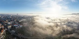 Porto District Prints: Aerial view of Porto at dawn, Porto, Norte, Portugal, Europe