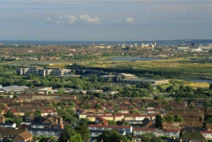 Portsmouth Prints: Aerial view from Portsdown Hill of city and outskirts, Portsmouth, Hampshire