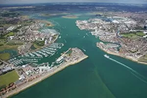 Hampshire Collection: Aerial view of Portsmouth harbour and the Solent, Hampshire, England, United Kingdom, Europe
