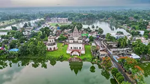 Planning Prints: Aerial view of Puthia Rajbari Complex showcasing historic structures and surrounding landscape in Bangladesh