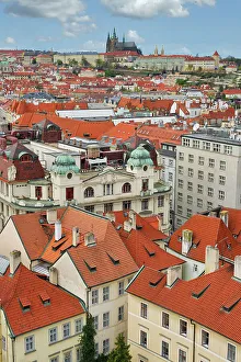 Red Roofs Prints: Aerial view over the red roofs of Prague