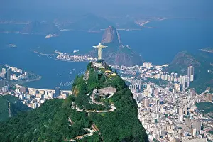 Sugar Loaf Prints: Aerial view of Rio de Janeiro with the Cristo Redentor (Christ the Redeemer) in the foreground