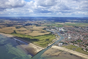 Aerial view of River Arun at Littlehampton, West Sussex, England, United Kingdom, Europe