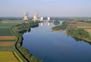 Electric Prints: Aerial view of river and countryside near the nuclear power station of Saint Laurent-des-Eaux