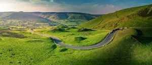 Edale Prints: Aerial view of road to Edale, Vale of Edale