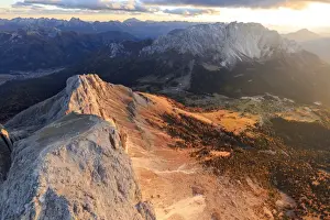 Latemar Prints: Aerial view of Roda Di Vael, Catinaccio Group (Rosengarten) and Latemar, Dolomites