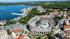 Amphitheatre Prints: Aerial view of the Roman amphitheatre in Pula showcasing its structure