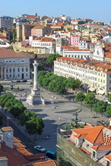 Baixa Prints: Aerial view of Rossio Square, Baixa, Lisbon, Portugal, Europe