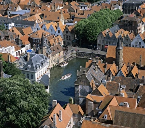 Bruges Prints: Aerial view over Rozenhoedkaai and roof-tops from the Belfry