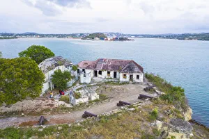 Residence Prints: Aerial view of ruins of buildings at Fort James, St. Johns, Antigua and Barbuda