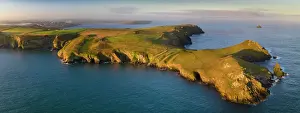 North Cornwall Prints: Aerial view of The Rumps cliffs and coastline near Pentire Point