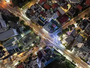 Bustling Prints: Aerial view of Saigon at dusk, Ho Chi Minh City, Vietnam