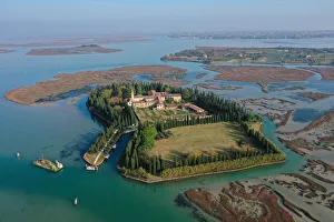 Lagoon Gallery: Aerial view of San Francesco del Deserto, Venice Lagoon, Veneto, Italy, Europe