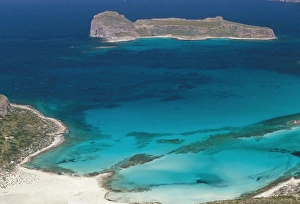 Gramvousa Prints: Aerial view of sandy beach of Tigani and Agria island