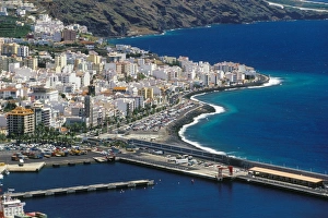 Aerial view of Santa Cruz de la Palma and harbour, Santa Cruz de la Palma