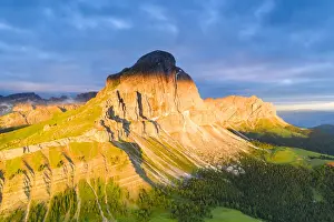 Dolomites Prints: Aerial view of Sass De Putia and Odle di Eores (Aferer Geisler) at sunrise