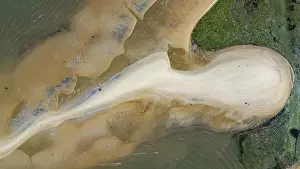 Ecology Prints: Aerial view showcasing sandy wetlands and tidal patterns in Olhao region of Algarve