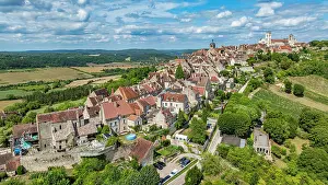 Roads Prints: Aerial view showing Vezelay Abbey and the surrounding hill town in France