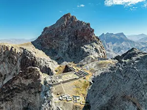 Elevation Prints: Aerial view shows Alinja castle in Nakhchivan Azerbaijan surrounded by mountains and rocky terrain