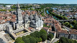Significance Prints: Aerial view shows Saint Front cathedral in Perigueux